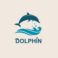 Fototapeta premium emblem of dolphin and sea waves isolated on light background 