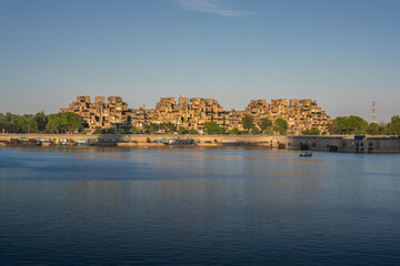 Fototapeta premium Habitat 67 and Saint Lawrence River during golden hour - Montreal, Quebec, Canada