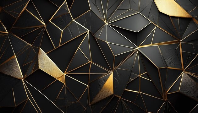 abstract dark geometric background with faceted shapes and gold veins a modern textured polygonal surface