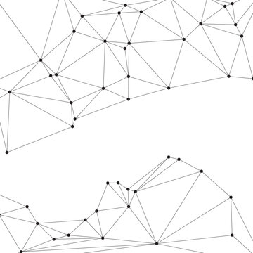 Diagonal split geometric composition with two distinct layers of interconnected black lines and dots for modern design.