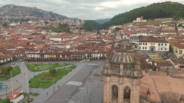 Aerial view of the cathedral and plaza of Cusco, Peru