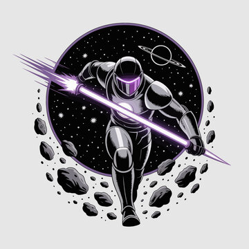 Astronaut in Space with Laser.