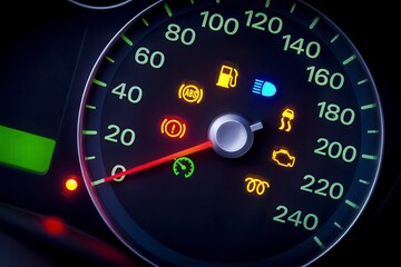 Fototapeta premium Car dashboard with warning lights illuminated