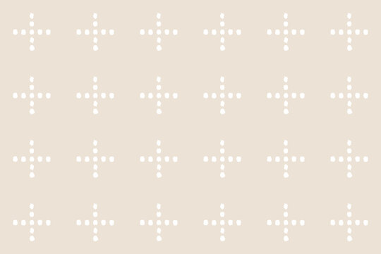 Hand drawn white dot cross pattern on beige background simple geometric plus sign motif for wrapping paper fabric and stationery