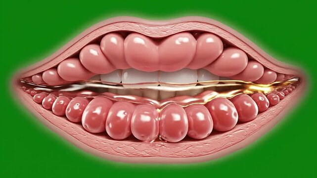 Artistic Close-Up View Of Glossy Orbs Filled Lips In Green Background Featuring Dental Aesthetics And Creative Oral Design