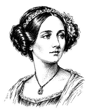 Ada Lovelace inspired Hand-Drawn Ink  Portrait Illustration Isolated on Transparent Background