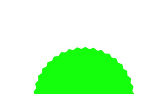 Vibrant Green Serrated Circle Badge Animation Rising and Rotating on Isolated White Background