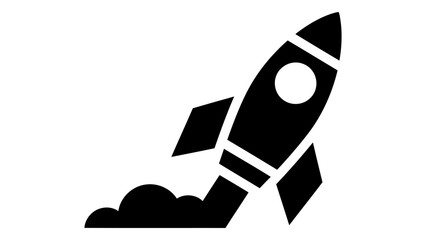 Black silhouette of a rocket ship launching into space isolated on white background © Monwara67
