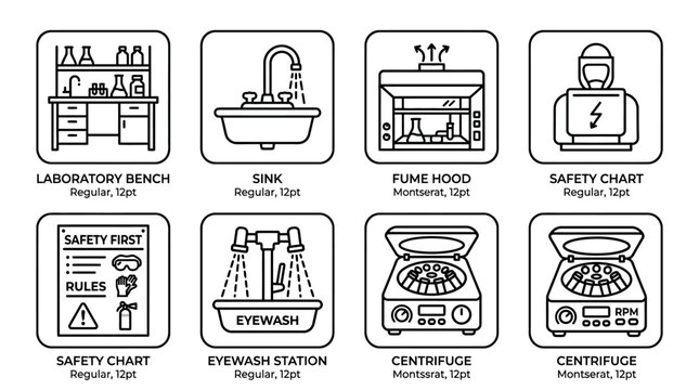 Laboratory Equipment Vector Illustration Icons Set Laboratory Bench Sink