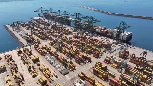 Global shipping operations at major port facility amid cargo delivery delays and increased congestion