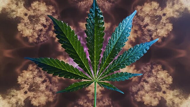 Psychedelic Cannabis Leaf with Abstract Energy Backgrounds.