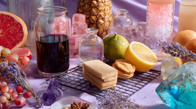 Colorful Fruit and Beverage Still Life Arrangement
