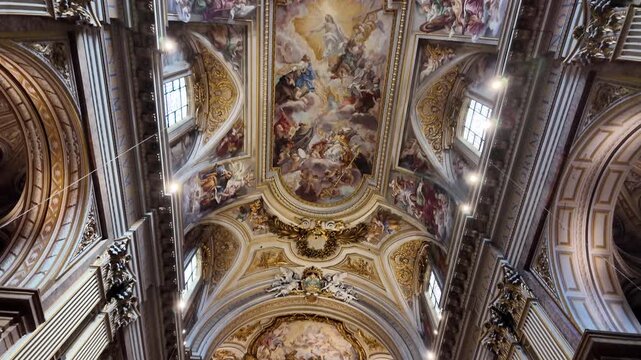 Artistic Architectural View Of The Grand Ceiling Fresco In The Basilica Of The Twelve Apostles, Rome
