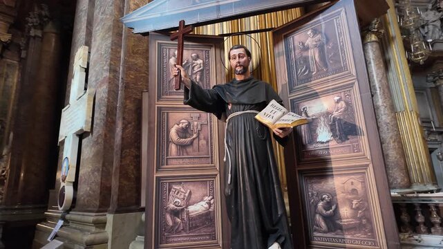 Cinematic Tracking Shot Of Saint Francis Statue