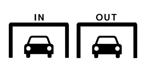 Parking entrance and exit pictogram set  駐車場入口と出口のモノクロピクトグラムセット © Chihuahua