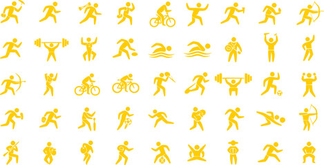 Obraz premium Olympic Sports Icons Vector Silhouette Set: Minimalist Athlete Figures and Summer Games Graphics Isolated on White Background