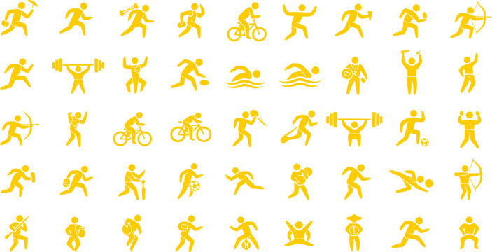 Olympic Sports Icons Vector Silhouette Set: Minimalist Athlete Figures and Summer Games Graphics Isolated on White Background