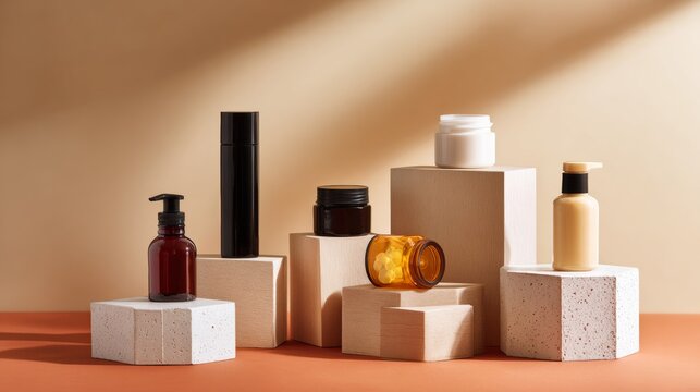 Minimal Cosmetic Packaging Display on Neutral Background