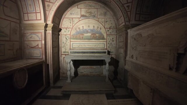 Intimate view of the ancient crypt at Basilica of the Twelve Apostles
