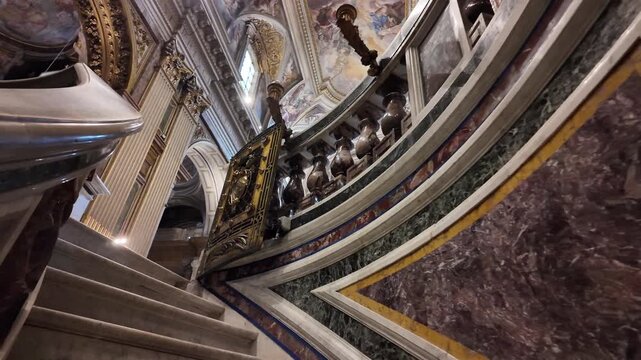 Cinematic Ascent From The Crypt To The Church Interior
