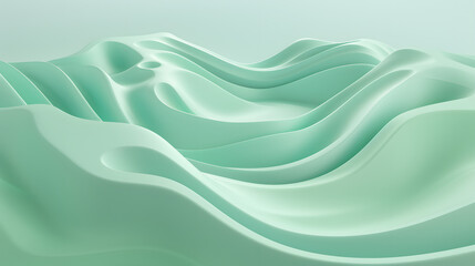Obraz premium Neumorphic soft tactile financial waves on pastel mint green background