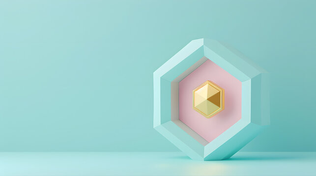 Neumorphic tactile geometric vault enclosing a floating gold drive