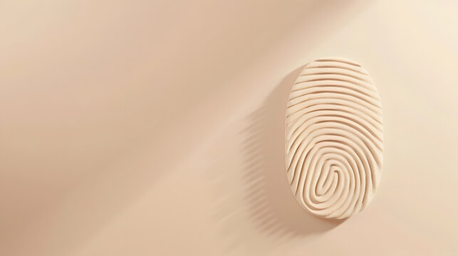 Neumorphic soft debossed digital fingerprint on light beige surface
