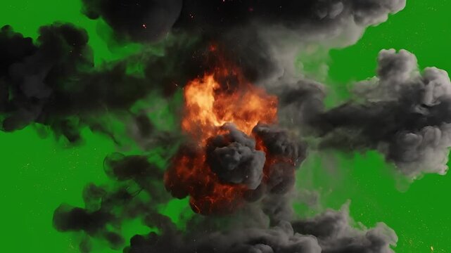 Explosion VFX Green Screen Footage with Fire and Smoke Effects.