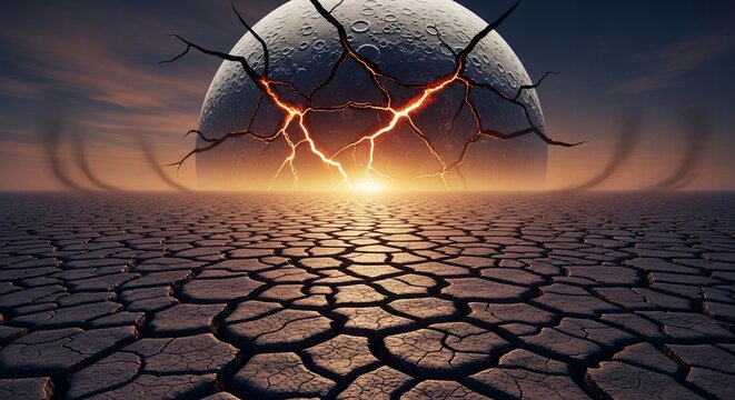 Cracked earth planet dramatic illustration