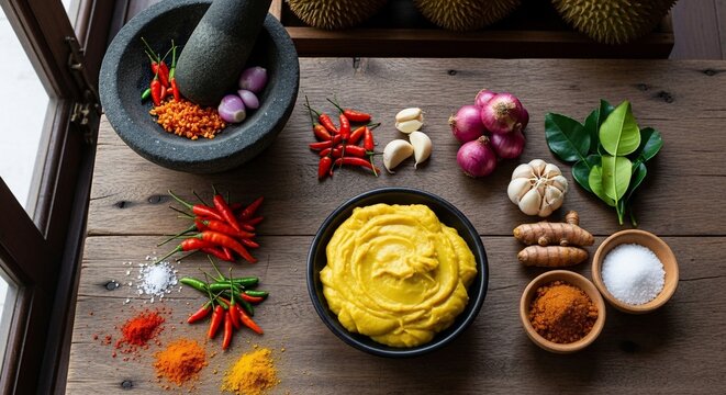 Culinary ingredients and spices arrangement