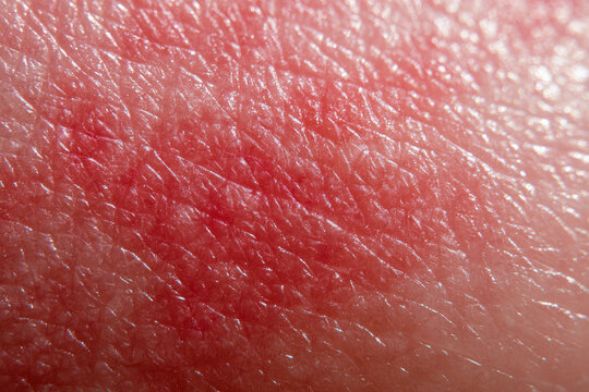 Skin rash red patch inflamed skin allergy reaction skin texture macro photo human skin irritation dermatitis closeup view