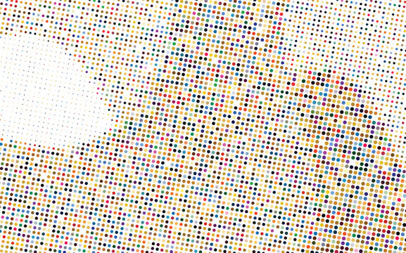 Colorful halftone pattern with small multicolored dots on white background