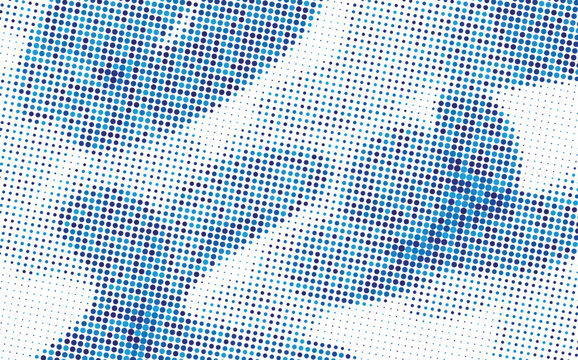 Halftone pattern with blue dots on white background