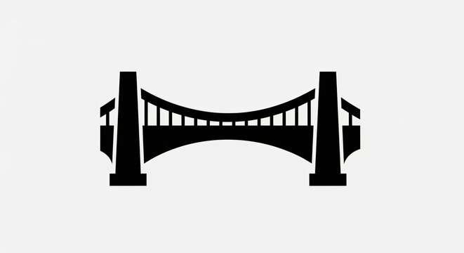 Black suspension bridge icon on white background, a symbol of connection, infrastructure, and urban architecture