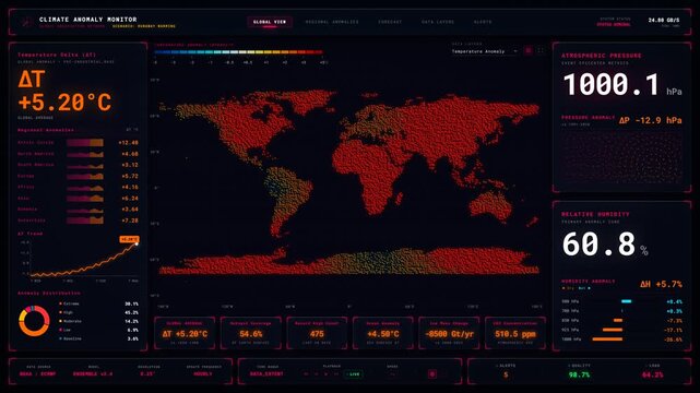 Analytical: Climate Anomaly Monitor Heatmap. Procedurally generated via human-authored React/JavaScript code; Not AI-Generated.
