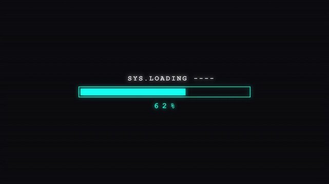 Futuristic sci-fi loading progress bar animation with cyan neon hud user interface and system loading text