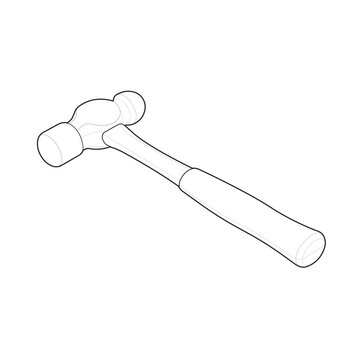 Isometric industrial metalworking ball peen hammer drawing for automotive bodywork panel repair