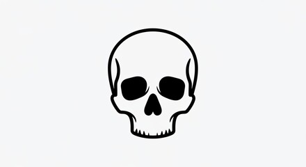 Fototapeta premium Minimalist black and white human skull illustration, a simple graphic symbol of death, danger, and mortality