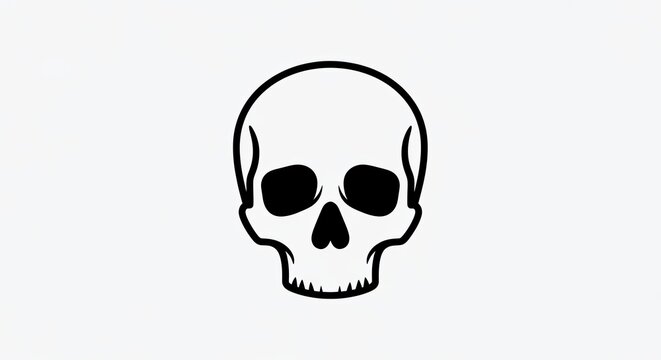 Minimalist black and white human skull illustration, a simple graphic symbol of death, danger, and mortality