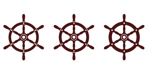 Set of Ship Steering Wheel Icons, Boat Helm Wheel Vector Collection, Nautical Maritime Navigation Symbols Illustration © sichow