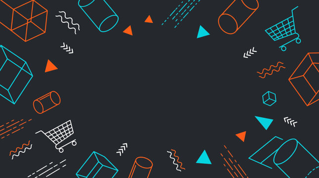Seamless e-commerce shopping icons pattern on dark background.