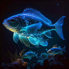 Fototapeta premium Glowing fish underwater illustration