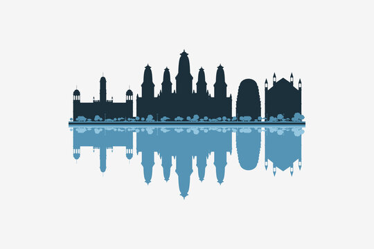 Kanpur, India skyline silhouette with modern landmarks reflection on white background in minimalist style.