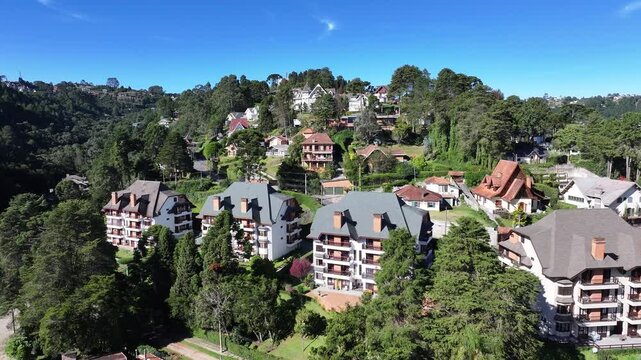Luxury Houses In Campos Do Jordao In Sao Paulo Brazil. Mantiqueira Mountain. Downtown Cityscape. European Architecture. Luxury Houses In Campos Do Jordao In Sao Paulo Brazil. Tourism Travel.