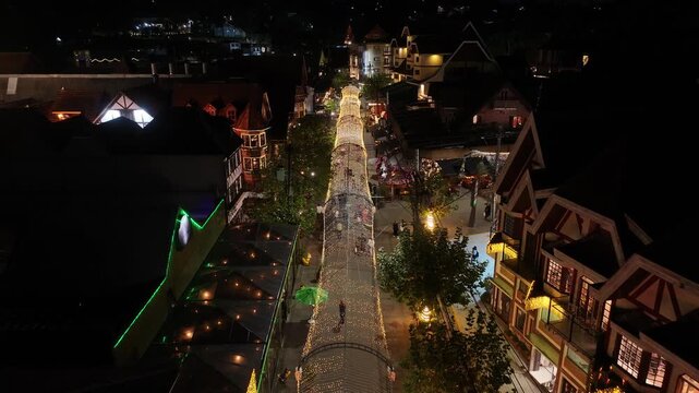 Night Scape Of Capivari Village In Campos Do Jordao In Sao Paulo Brazil. City At Night Scene. Winter  Destination. Brazilian Switzerland. Capivari Village In Campos Do Jordao In Sao Paulo Brazil. 