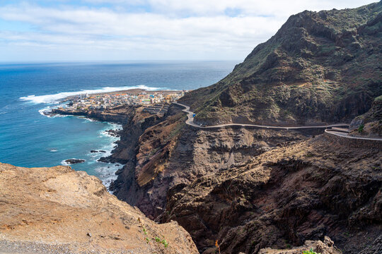 Hillside overlooking Ponta do Sol and pedestrian path, Paul Valley, Santo Ant&atilde;o Island, Cape Verde.