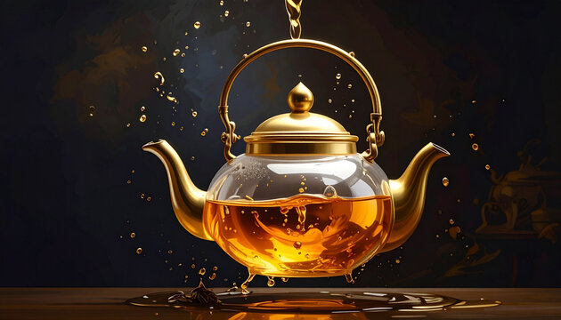 Golden teapot beverage