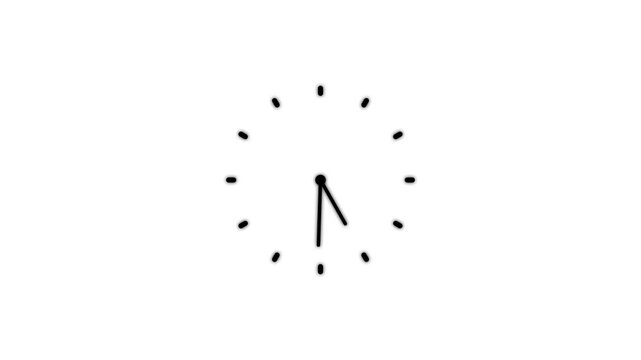 Clock icon with moving arrows . analog clock icon with moving arrows in seamless 12 hour loop on white background. Stopwatch animation.