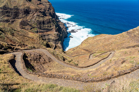 Famous hiking trail to Cruzinha, Aranha, Corvo, Fontainhas, Cape Verdean island of Santo Ant&atilde;o - Cape Verde.