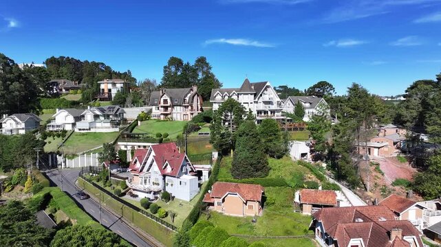 Luxury Houses In Campos Do Jordao In Sao Paulo Brazil. Mantiqueira Mountain. Downtown Cityscape. European Architecture. Luxury Houses In Campos Do Jordao In Sao Paulo Brazil. Tourism Travel.